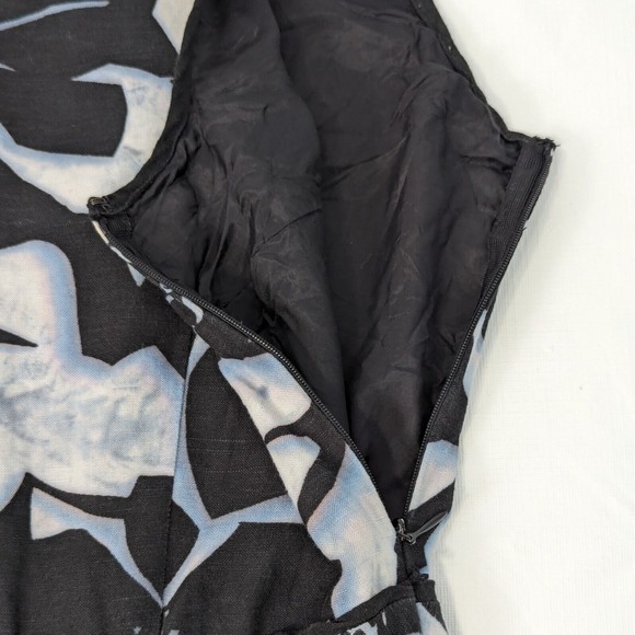 Adrianna Papell 10 Linen Blend Black White Blue Floral Sleeveless Midi Dress - Picture 4 of 13